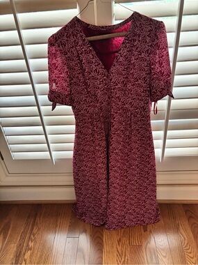 Ralph Lauren Burgundy Floral V-Neck Midi Dress